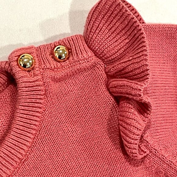 ~ JANIE and JACK 4 Dog Ruffle Shoulder Sweater*, Mauve Cotton Knit, Ribbed Cuff - Picture 4 of 16